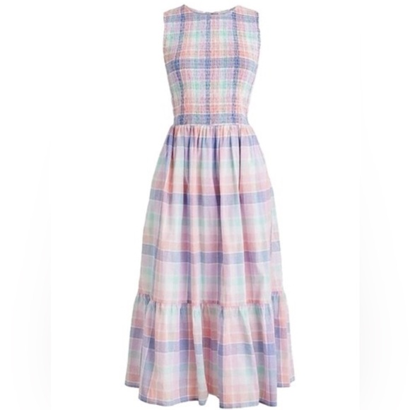 J. Crew  Pastel Plaid Smocked Midi Dress size S - Picture 1 of 6